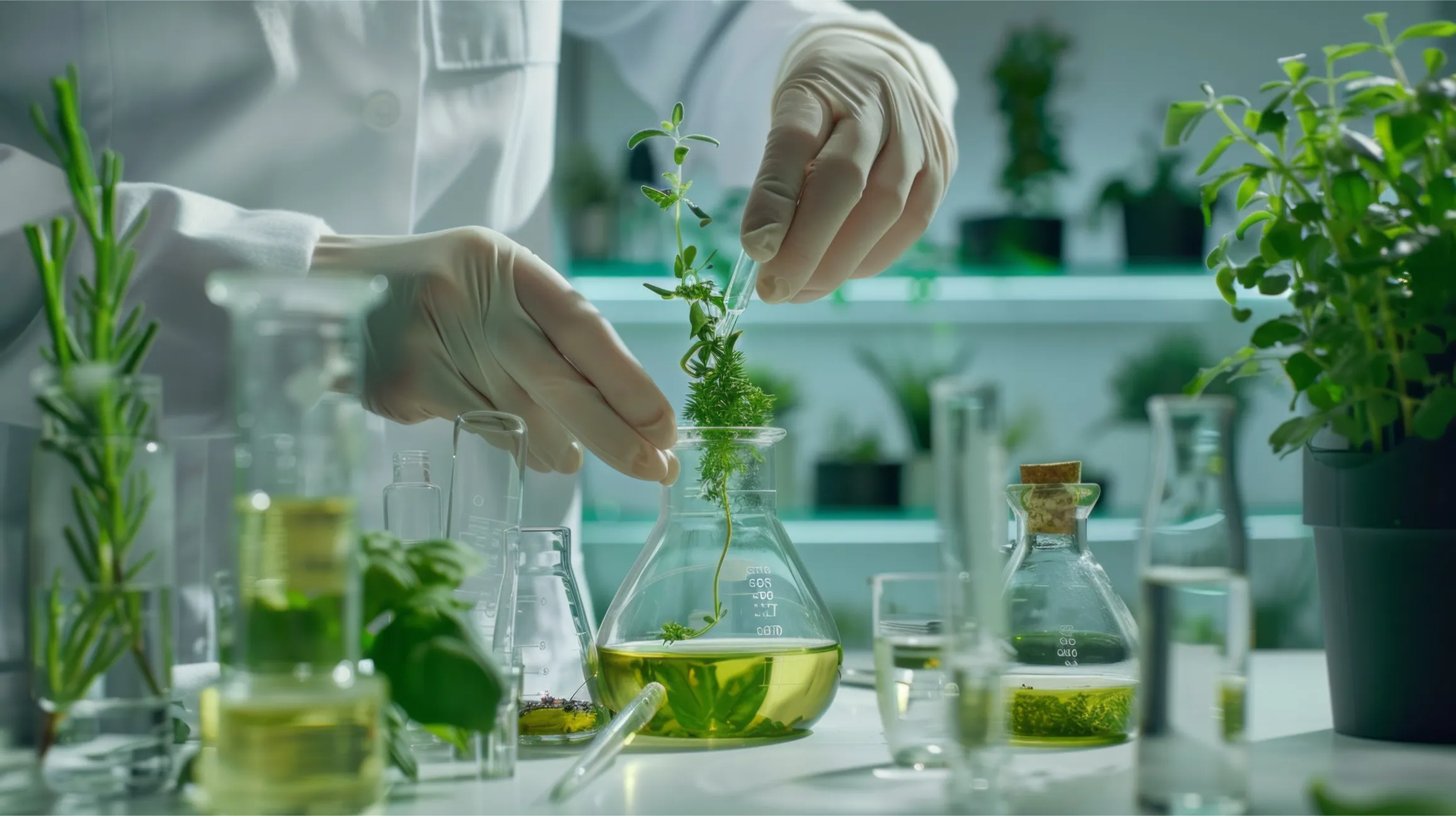 Scientist evaluating medicinal plants in a laboratory