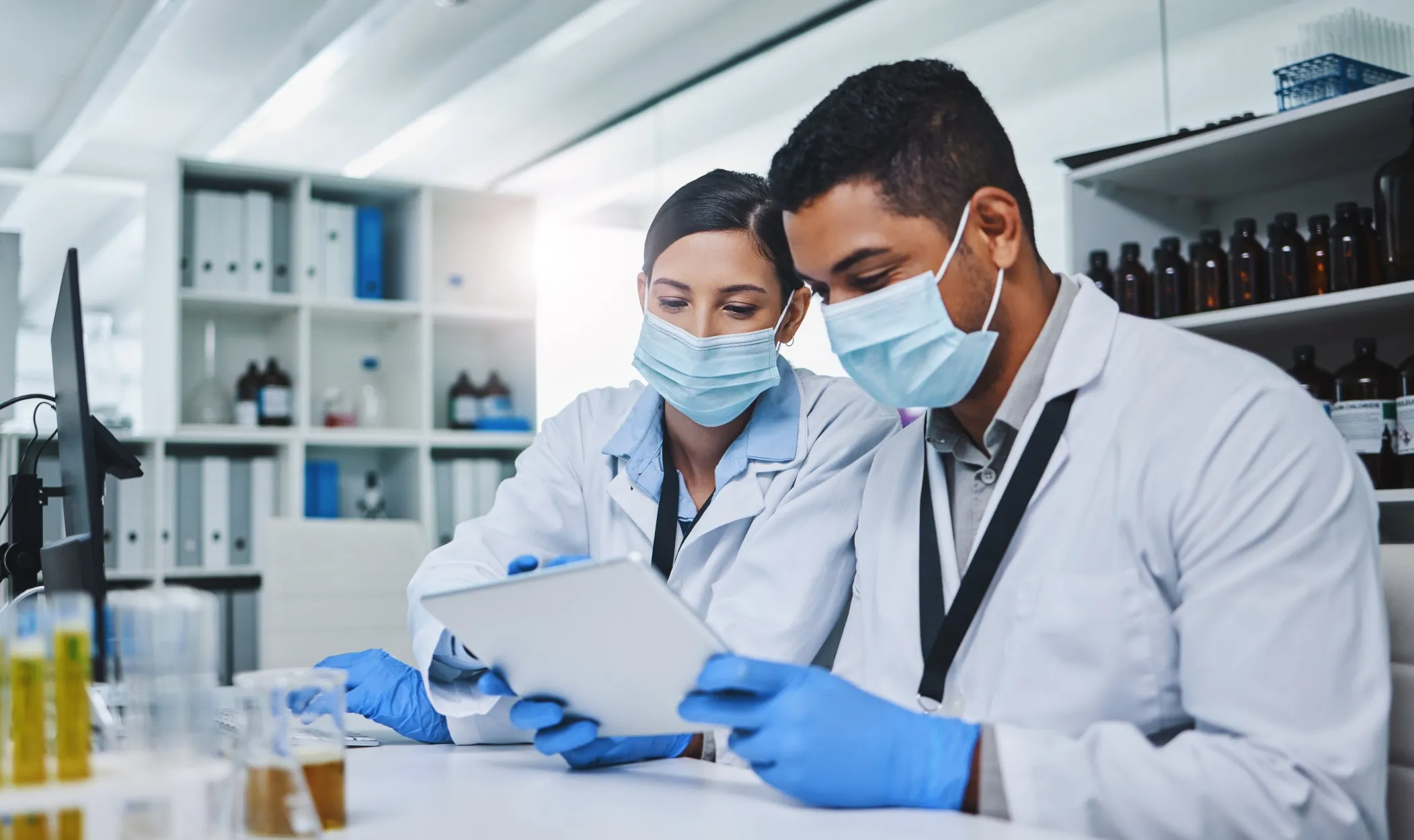Scientists collaborating in a research laboratory